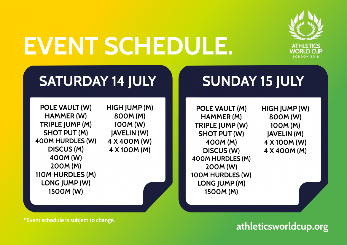 EVENT SCHEDULE REVEALED AHEAD OF INAUGURAL ATHLETICS WORLD CUP The